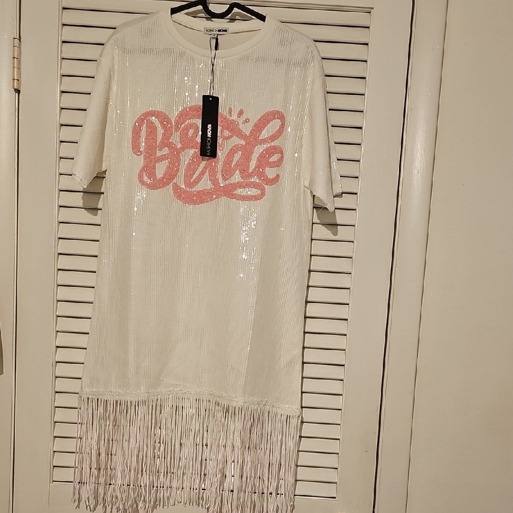 Fashion Nova White and Pink Sleeveless Midi Dress